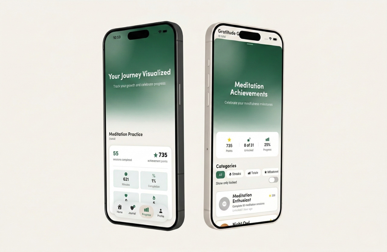 My Maternal Mind app screens showing journaling and progress tracking